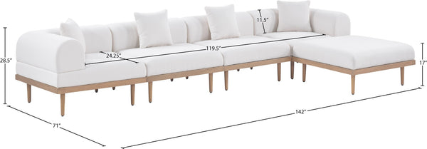 Meridian Furniture Laguna Five Piece Modular Outdoor Sectional Olefin Fabric Teak Aluminum Frame Patio 55036Cream-Sec5A