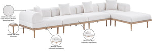 Meridian Furniture Laguna Five Piece Modular Outdoor Sectional Olefin Fabric Teak Aluminum Frame Patio 55036Cream-Sec5A