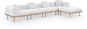 Meridian Furniture Laguna Five Piece Modular Outdoor Sectional Olefin Fabric Teak Aluminum Frame Patio 55036Cream-Sec5A