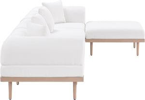 Meridian Furniture Laguna Five Piece Modular Outdoor Sectional Olefin Fabric Teak Aluminum Frame Patio 55036Cream-Sec5A