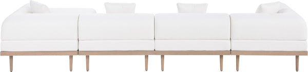 Meridian Furniture Laguna Five Piece Modular Outdoor Sectional Olefin Fabric Teak Aluminum Frame Patio 55036Cream-Sec5A
