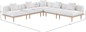 Meridian Furniture Laguna 5 Piece Modular Outdoor Sectional Olefin Fabric Teak Frame Resort Style 55036Cream-Sec5B