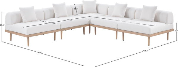 Meridian Furniture Laguna 5 Piece Modular Outdoor Sectional Olefin Fabric Teak Frame Resort Style 55036Cream-Sec5B