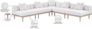 Meridian Furniture Laguna 5 Piece Modular Outdoor Sectional Olefin Fabric Teak Frame Resort Style 55036Cream-Sec5B