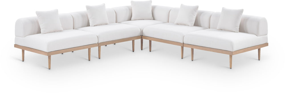 Meridian Furniture Laguna 5 Piece Modular Outdoor Sectional Olefin Fabric Teak Frame Resort Style 55036Cream-Sec5B