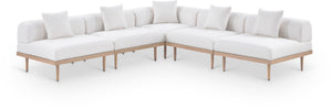 Meridian Furniture Laguna 5 Piece Modular Outdoor Sectional Olefin Fabric Teak Frame Resort Style 55036Cream-Sec5B