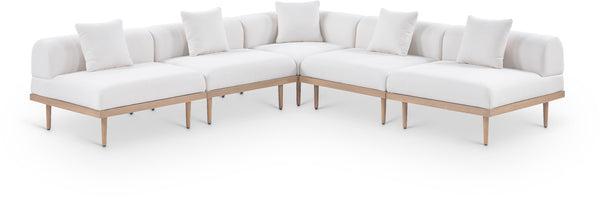 Meridian Furniture Laguna 5 Piece Modular Outdoor Sectional Olefin Fabric Teak Frame Resort Style 55036Cream-Sec5B