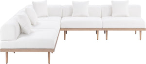 Meridian Furniture Laguna 5 Piece Modular Outdoor Sectional Olefin Fabric Teak Frame Resort Style 55036Cream-Sec5B