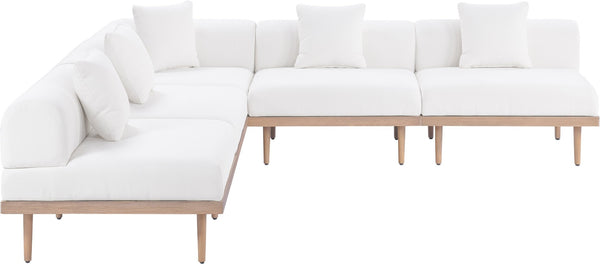Meridian Furniture Laguna 5 Piece Modular Outdoor Sectional Olefin Fabric Teak Frame Resort Style 55036Cream-Sec5B