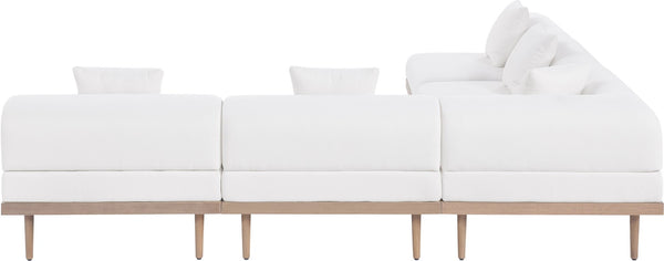 Meridian Furniture Laguna 5 Piece Modular Outdoor Sectional Olefin Fabric Teak Frame Resort Style 55036Cream-Sec5B