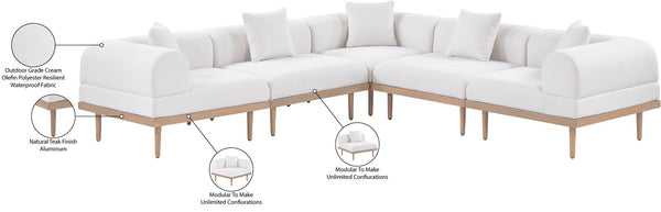 Meridian Furniture Laguna Outdoor Modular Sectional Olefin Fabric Teak Aluminum Frame Resort Style 55036Cream-Sec5C