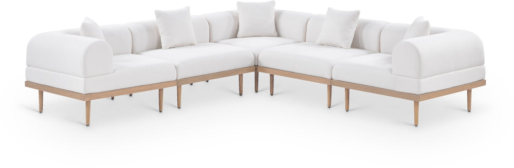 Meridian Furniture Laguna Outdoor Modular Sectional Olefin Fabric Teak Aluminum Frame Resort Style 55036Cream-Sec5C