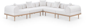 Meridian Furniture Laguna Outdoor Modular Sectional Olefin Fabric Teak Aluminum Frame Resort Style 55036Cream-Sec5C