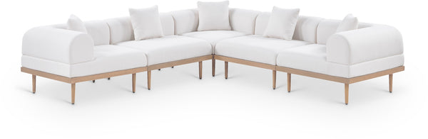 Meridian Furniture Laguna Outdoor Modular Sectional Olefin Fabric Teak Aluminum Frame Resort Style 55036Cream-Sec5C