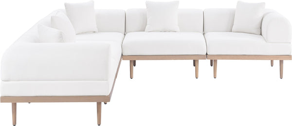 Meridian Furniture Laguna Outdoor Modular Sectional Olefin Fabric Teak Aluminum Frame Resort Style 55036Cream-Sec5C