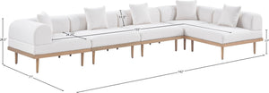 Meridian Furniture Laguna Five Piece Outdoor Modular Sectional Olefin Fabric Teak Aluminum Frame Patio 55036Cream-Sec5D