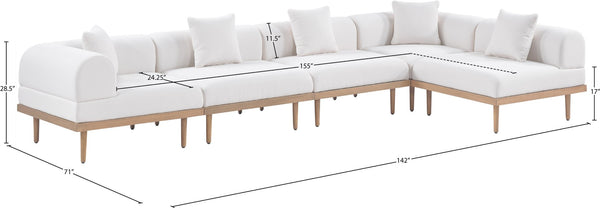 Meridian Furniture Laguna Five Piece Outdoor Modular Sectional Olefin Fabric Teak Aluminum Frame Patio 55036Cream-Sec5D