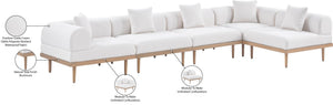 Meridian Furniture Laguna Five Piece Outdoor Modular Sectional Olefin Fabric Teak Aluminum Frame Patio 55036Cream-Sec5D