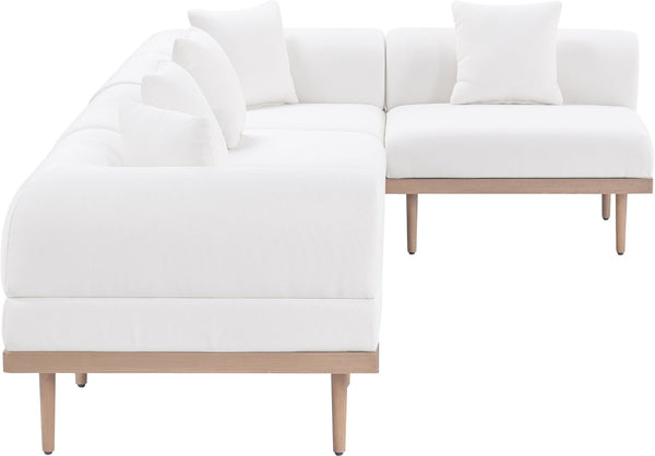 Meridian Furniture Laguna Five Piece Outdoor Modular Sectional Olefin Fabric Teak Aluminum Frame Patio 55036Cream-Sec5D