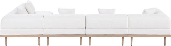 Meridian Furniture Laguna Five Piece Outdoor Modular Sectional Olefin Fabric Teak Aluminum Frame Patio 55036Cream-Sec5D