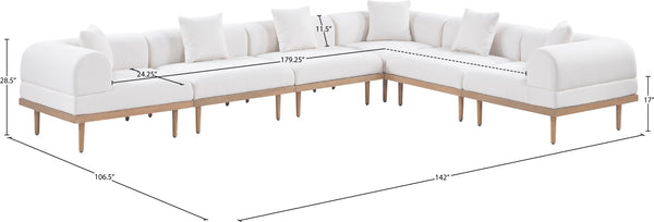 Meridian Furniture Laguna Six Piece Modular Outdoor Sectional with Olefin Fabric and Teak Frame 55036Cream-Sec6A