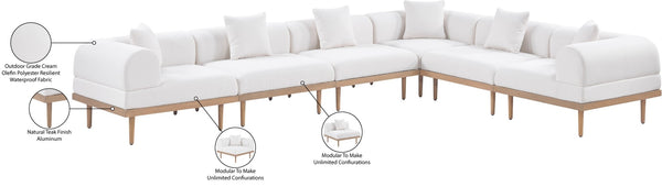 Meridian Furniture Laguna Six Piece Modular Outdoor Sectional with Olefin Fabric and Teak Frame 55036Cream-Sec6A