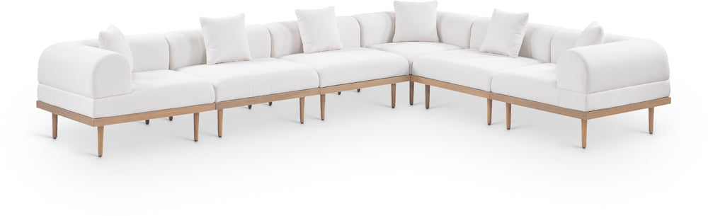 Meridian Furniture Laguna Six Piece Modular Outdoor Sectional with Olefin Fabric and Teak Frame 55036Cream-Sec6A