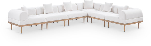 Meridian Furniture Laguna Six Piece Modular Outdoor Sectional with Olefin Fabric and Teak Frame 55036Cream-Sec6A