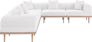 Meridian Furniture Laguna Six Piece Modular Outdoor Sectional with Olefin Fabric and Teak Frame 55036Cream-Sec6A