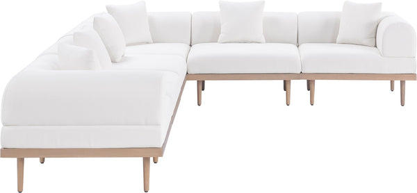 Meridian Furniture Laguna Six Piece Modular Outdoor Sectional with Olefin Fabric and Teak Frame 55036Cream-Sec6A
