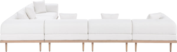 Meridian Furniture Laguna Six Piece Modular Outdoor Sectional with Olefin Fabric and Teak Frame 55036Cream-Sec6A