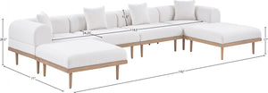 Meridian Furniture Laguna Six Piece Outdoor Modular Sectional with Olefin Fabric and Teak Aluminum Frame 55036Cream-Sec6B