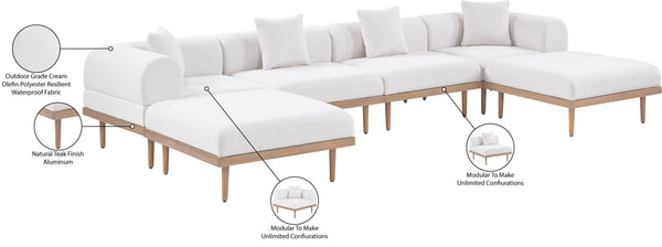 Meridian Furniture Laguna Six Piece Outdoor Modular Sectional with Olefin Fabric and Teak Aluminum Frame 55036Cream-Sec6B