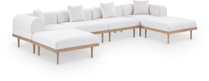 Meridian Furniture Laguna Six Piece Outdoor Modular Sectional with Olefin Fabric and Teak Aluminum Frame 55036Cream-Sec6B