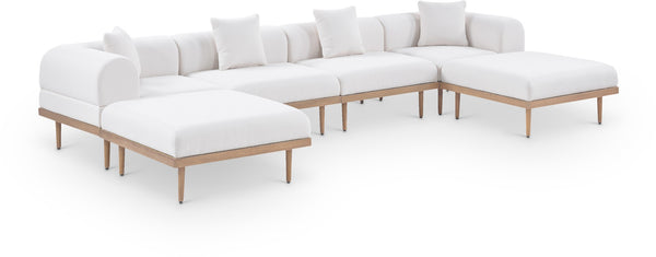 Meridian Furniture Laguna Six Piece Outdoor Modular Sectional with Olefin Fabric and Teak Aluminum Frame 55036Cream-Sec6B