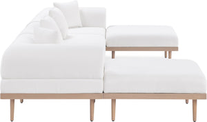 Meridian Furniture Laguna Six Piece Outdoor Modular Sectional with Olefin Fabric and Teak Aluminum Frame 55036Cream-Sec6B