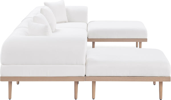 Meridian Furniture Laguna Six Piece Outdoor Modular Sectional with Olefin Fabric and Teak Aluminum Frame 55036Cream-Sec6B