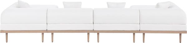Meridian Furniture Laguna Six Piece Outdoor Modular Sectional with Olefin Fabric and Teak Aluminum Frame 55036Cream-Sec6B