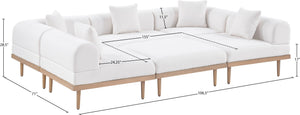 Meridian Furniture Laguna Six Piece Modular Outdoor Sectional Olefin Fabric Teak Frame Patio Lounge 55036Cream-Sec6C