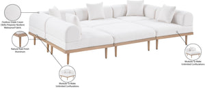 Meridian Furniture Laguna Six Piece Modular Outdoor Sectional Olefin Fabric Teak Frame Patio Lounge 55036Cream-Sec6C