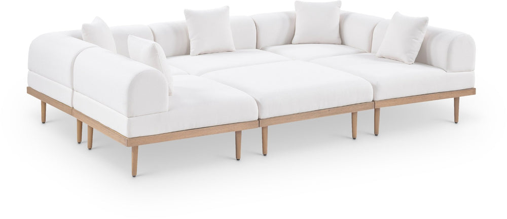 Meridian Furniture Laguna Six Piece Modular Outdoor Sectional Olefin Fabric Teak Frame Patio Lounge 55036Cream-Sec6C