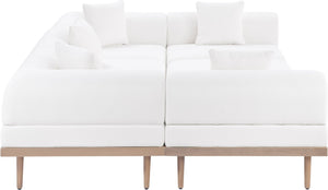 Meridian Furniture Laguna Six Piece Modular Outdoor Sectional Olefin Fabric Teak Frame Patio Lounge 55036Cream-Sec6C