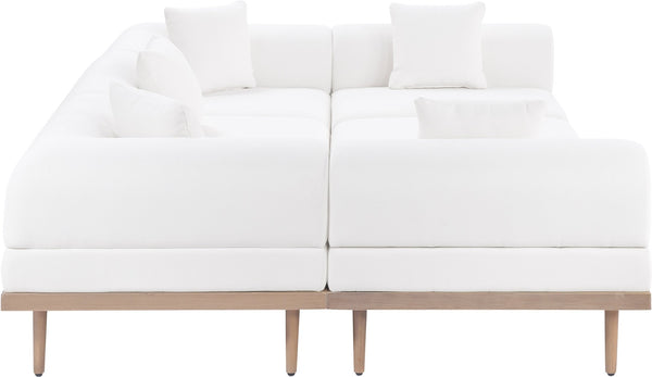 Meridian Furniture Laguna Six Piece Modular Outdoor Sectional Olefin Fabric Teak Frame Patio Lounge 55036Cream-Sec6C