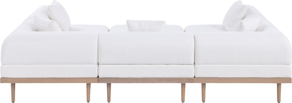 Meridian Furniture Laguna Six Piece Modular Outdoor Sectional Olefin Fabric Teak Frame Patio Lounge 55036Cream-Sec6C