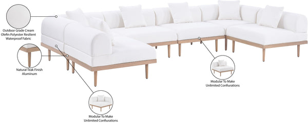 Meridian Furniture Laguna Six Piece Modular Outdoor Sectional with Olefin Cushions and Teak Aluminum Frame 55036Cream-Sec6D