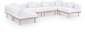 Meridian Furniture Laguna Six Piece Modular Outdoor Sectional with Olefin Cushions and Teak Aluminum Frame 55036Cream-Sec6D