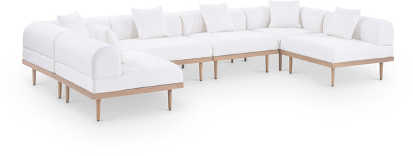 Meridian Furniture Laguna Six Piece Modular Outdoor Sectional with Olefin Cushions and Teak Aluminum Frame 55036Cream-Sec6D