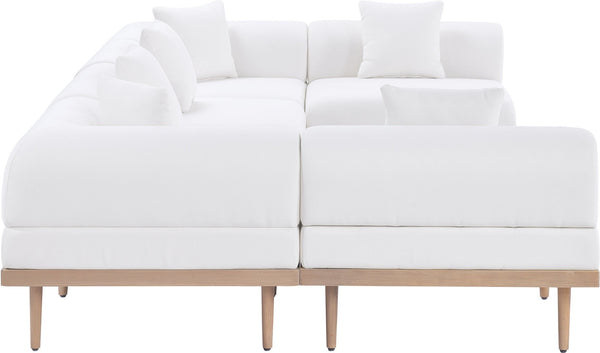 Meridian Furniture Laguna Six Piece Modular Outdoor Sectional with Olefin Cushions and Teak Aluminum Frame 55036Cream-Sec6D