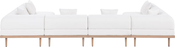 Meridian Furniture Laguna Six Piece Modular Outdoor Sectional with Olefin Cushions and Teak Aluminum Frame 55036Cream-Sec6D
