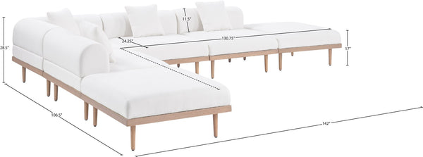 Meridian Furniture Laguna Six Piece Modular Outdoor Sectional Olefin Fabric Teak Frame Resort Style 55036Cream-Sec6E